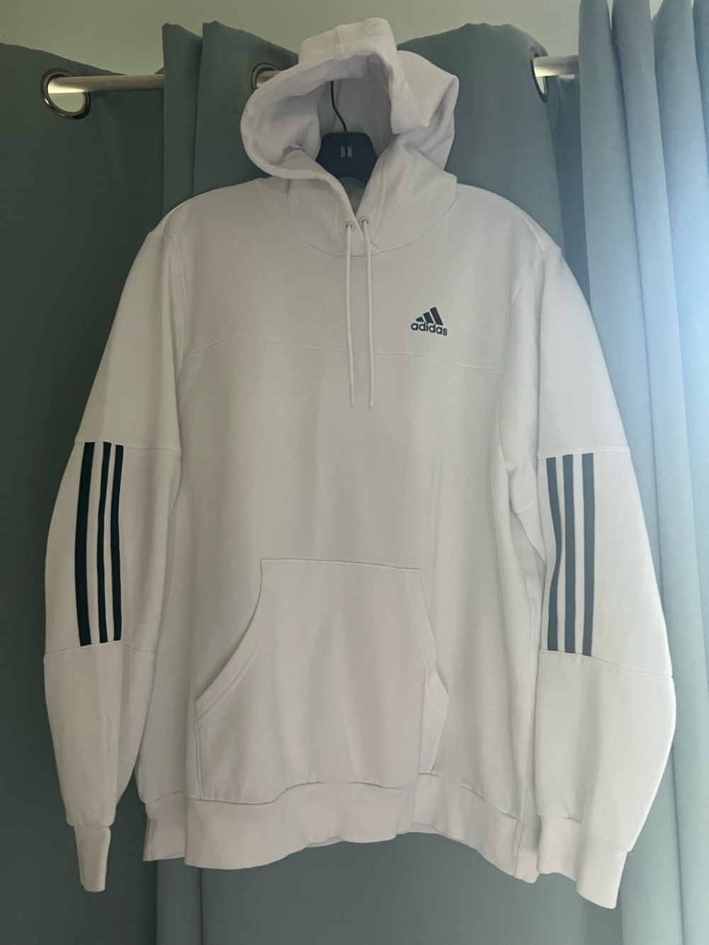 adidas Essentials 3-Stripes Men's Pullover Sweatshirt Hoodie White Black M